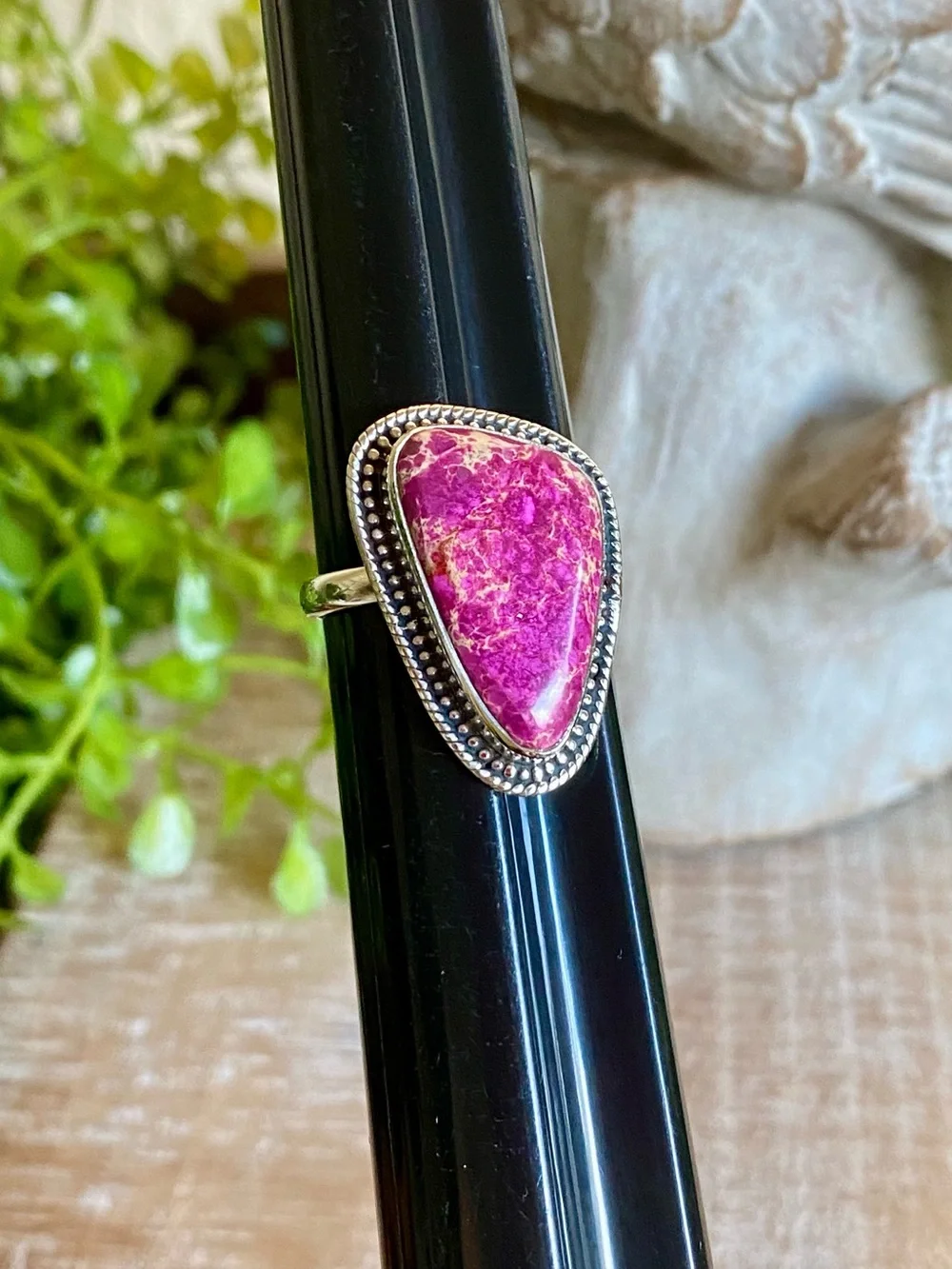 Pink Sea Sediment Jasper ring 925 sterling silver southwestern boho size 8.5